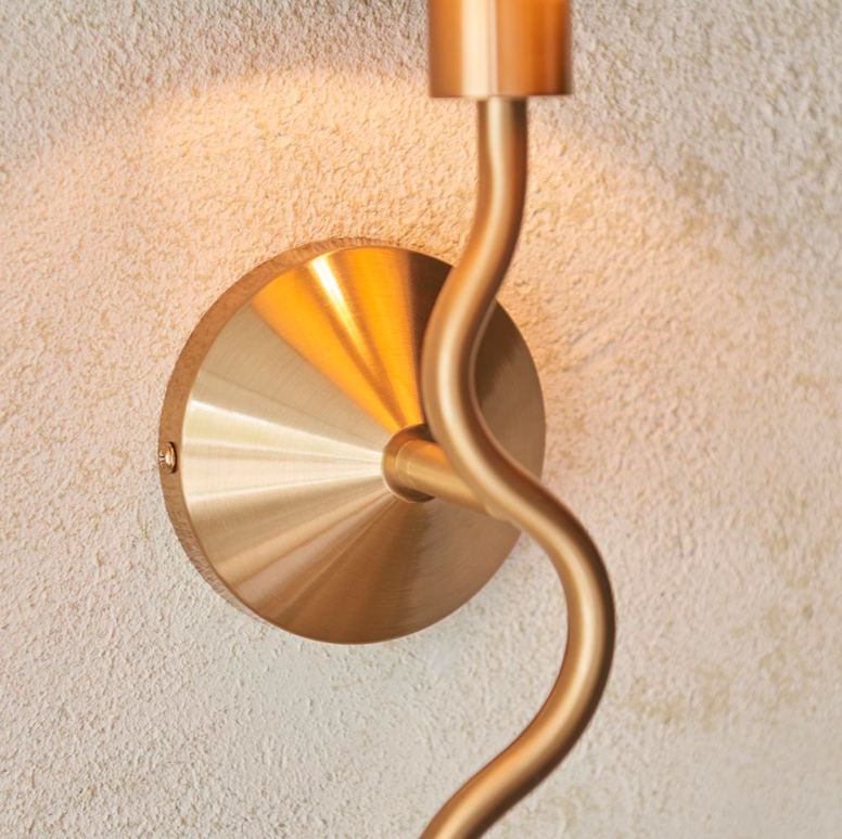 Endon Wriggle Brass Wall Light with Raffia Tapered Shades