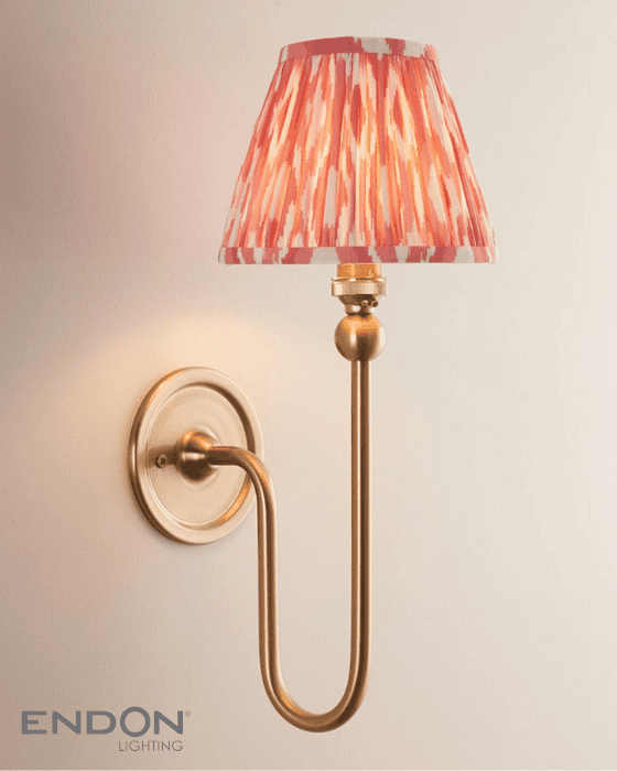 Endon Santiago Wall Light with Ikat Coral Pink Shade