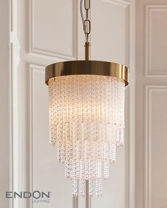 Endon Anistoria Brushed Aged Brass & Twisted Glass Pendant