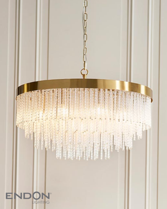 Endon Anistoria Grand 9 Light Brushed Brass & Twisted Glass Pendant