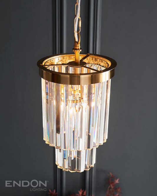 Endon Conaston Brushed Aged Brass & Glass Drop Pendant