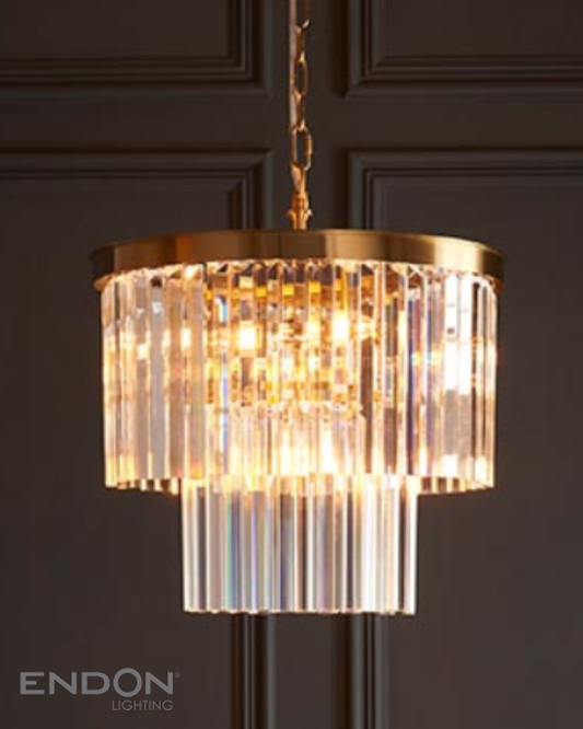 Endon Conaston 4 Light Brushed Aged Brass & Glass Drop Pendant