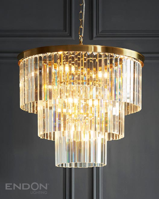 Endon Conaston 7 Light Brushed Aged Brass & Glass Drop Pendant