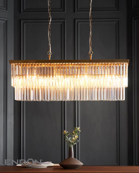 Endon Conaston 4 Light Brushed Aged Brass & Glass Drop Linear Pendant