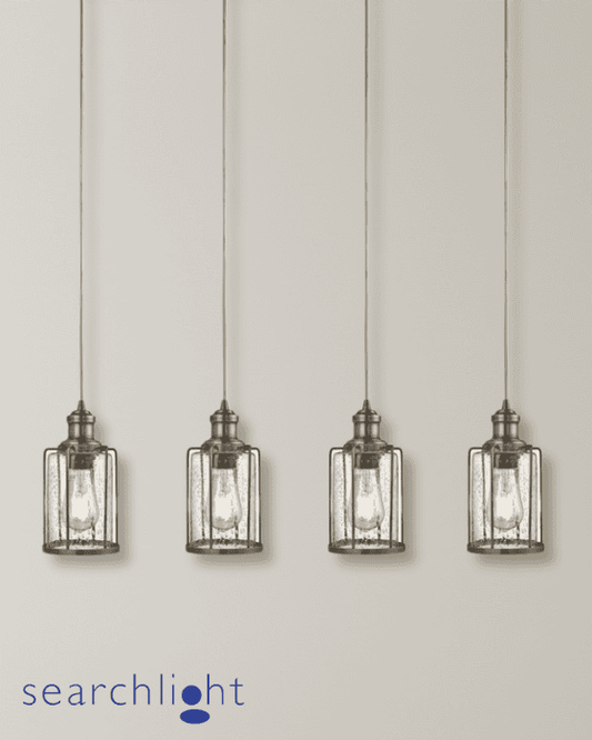 Searchlight Pipes Antique Brass & Seeded Glass 4lt Bar Pendant