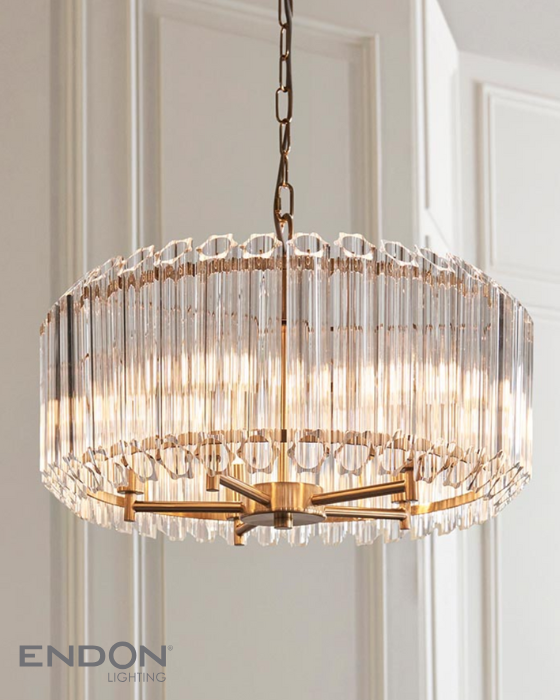 Endon Endon Valentina 5 Light Brushed Aged Brass & Hexagonal Glass Pendant