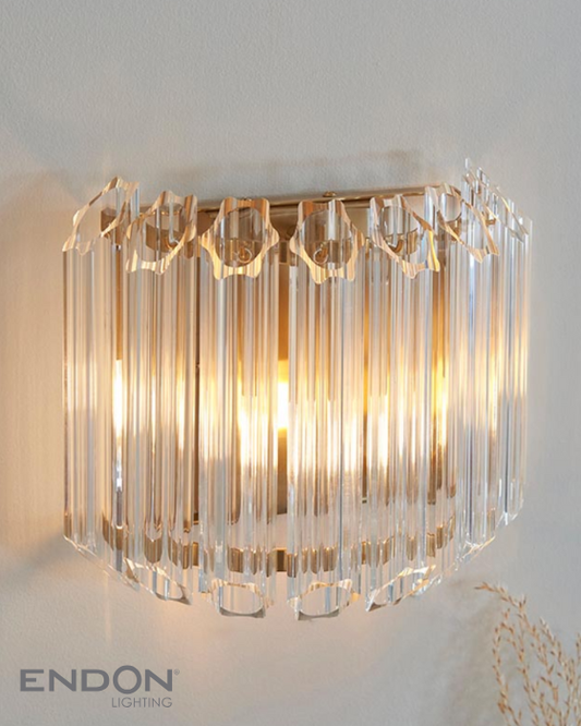 Endon Valentina Brushed Aged Brass & Hexagonal Glass Wall Light