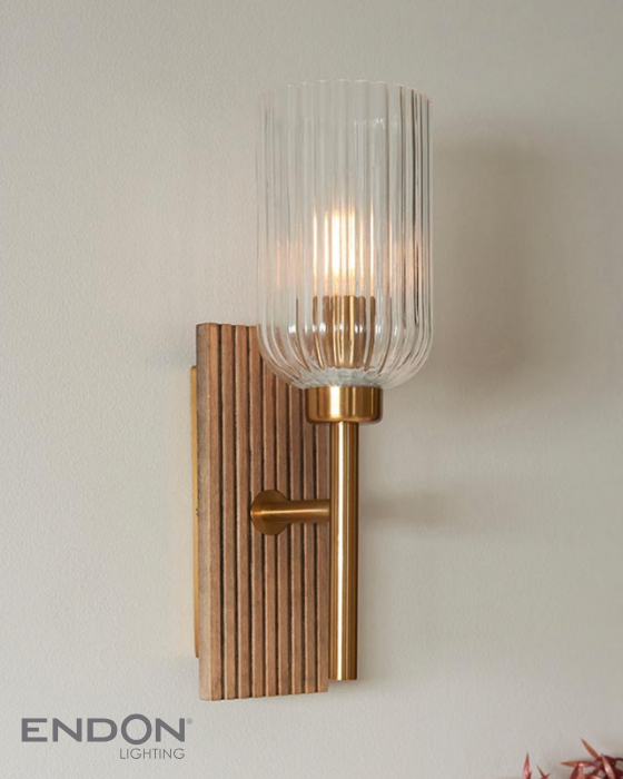 Endon Grove Brass & Beechwood Wall Light
