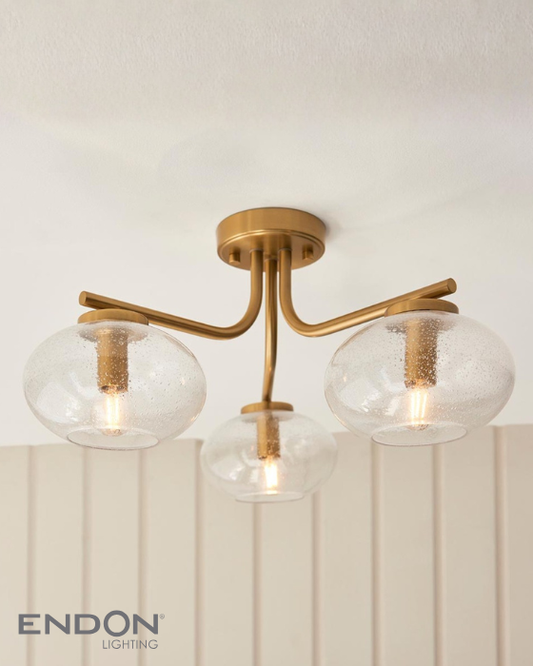 Endon Jacob 3 Light Brass & Clear Glass Semi Flush
