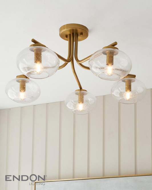 Endon Jacob 5 Light Brass & Clear Glass Semi Flush