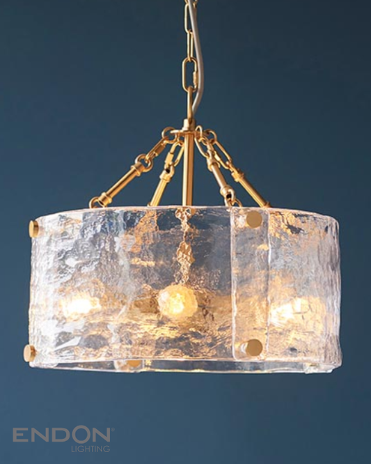 Endon Keller 4 Light Brushed Aged Brass & Textured Glass Pendant