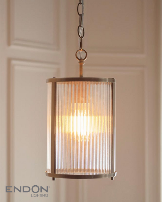 Endon Ridgeton Antique Brass & Ribbed Glass Pendant
