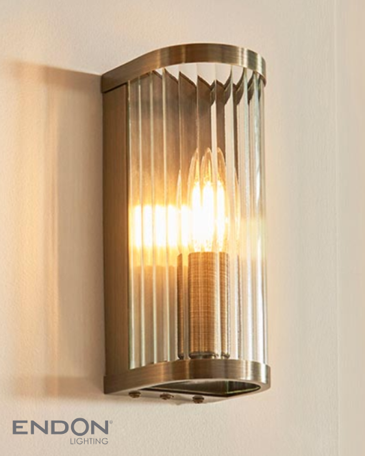 Endon Ridgeton Antique Brass & Ribbed Wall Light