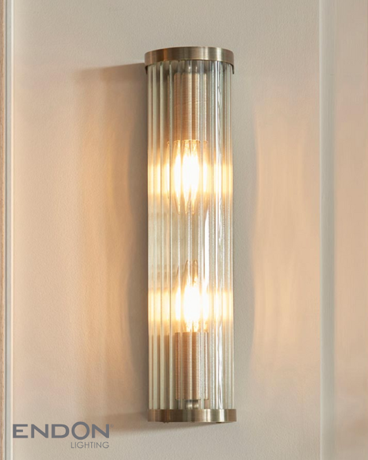 Endon Endon Ridgeton 2 Light Antique Brass & Ribbed Wall Light