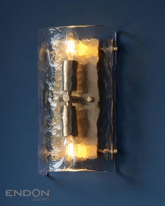 Endon Keller 2 Light Brushed Aged Brass & Textured Glass Wall Light