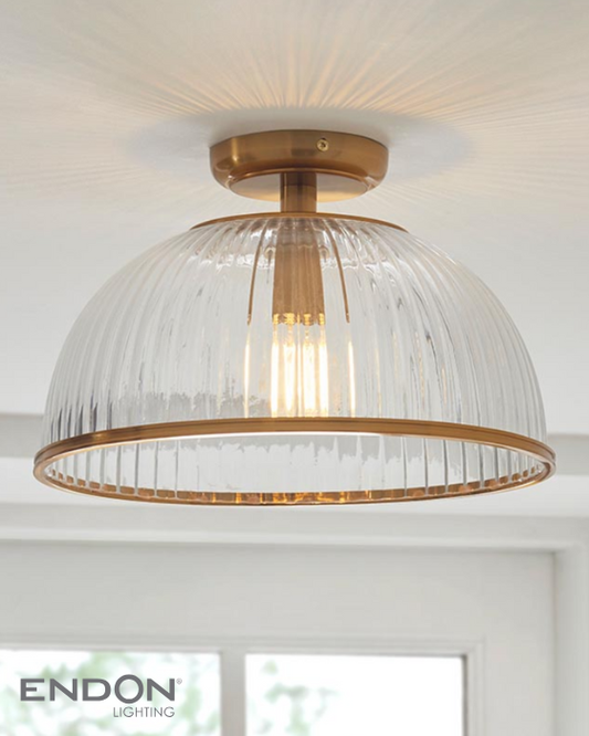 Endon Somerset Downlight Brass & Ribbed Glass Flush