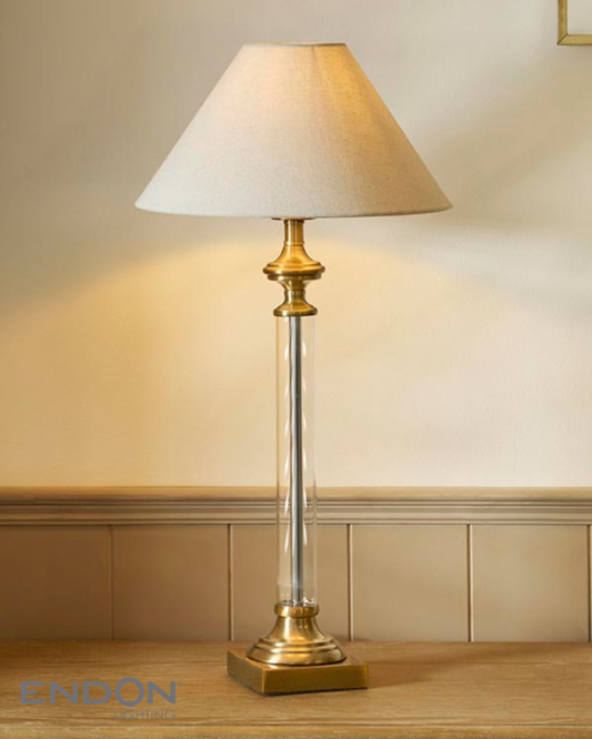 Endon Avebury Antique Brass Table Lamp with Avalon 31cm Shade