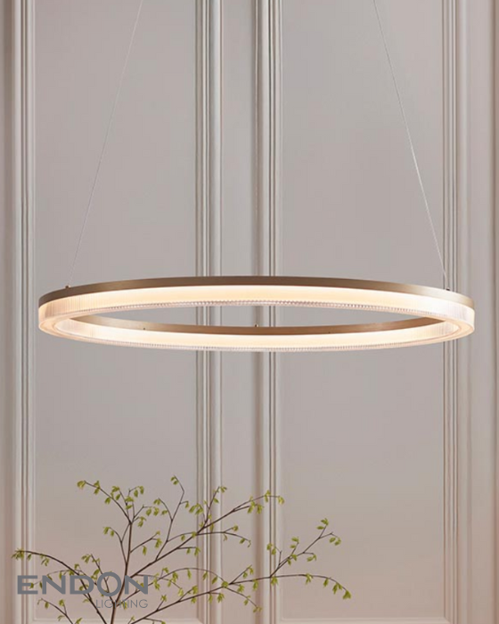 Vesilo Lighting Coil LED Brushed Gold & Opal Ribbed Acrylic Pendant
