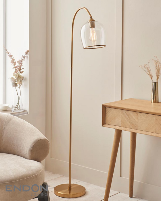 Endon Ashcroft Brushed Aged Brass & Clear Glass Floor Lamp