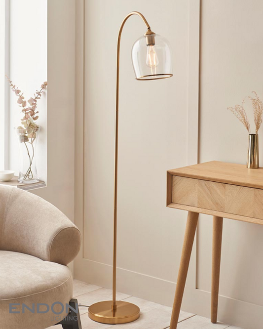 Endon Ashcroft Brushed Aged Brass & Clear Glass Floor Lamp