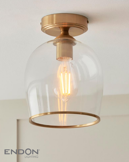 Endon Ashcroft Brushed Aged Brass & Clear Glass Flush