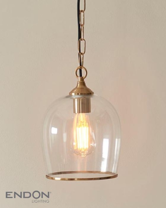 Endon Ashcroft Brushed Aged Brass & Clear Glass Pendant