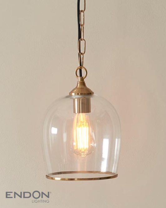 Endon Ashcroft Brushed Aged Brass & Clear Glass Pendant
