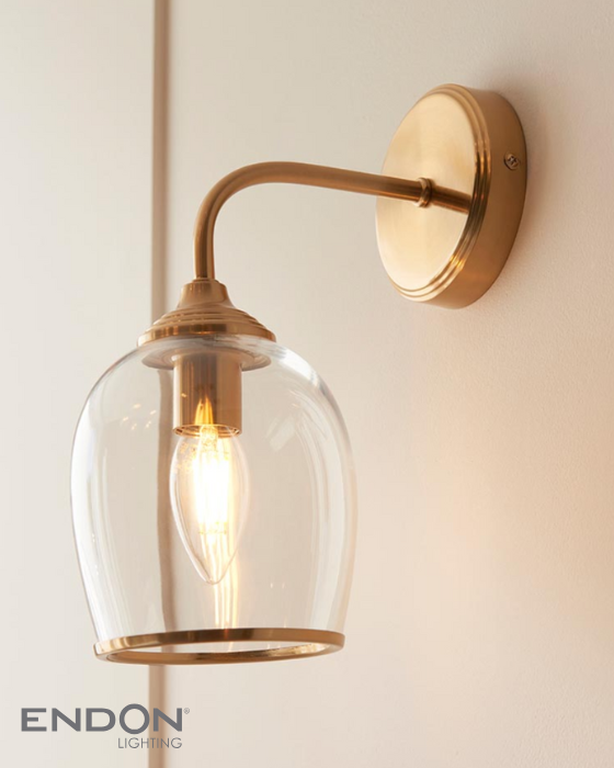 Endon Ashcroft Brushed Aged Brass & Clear Glass Wall Light