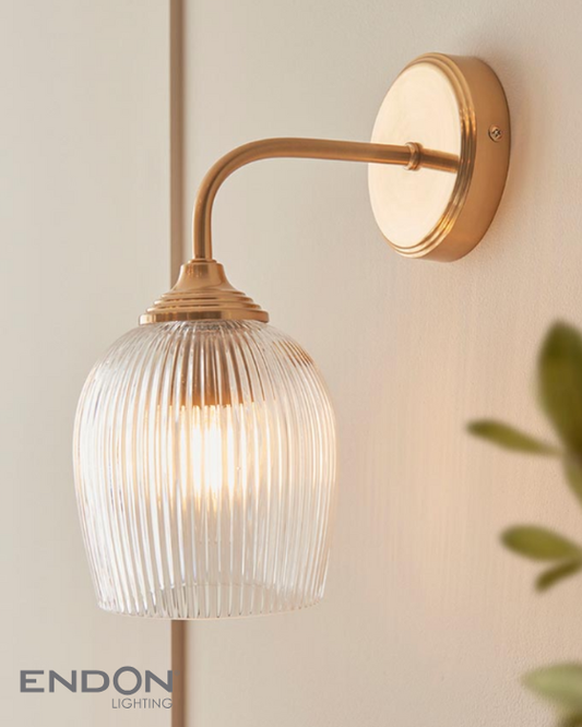 Endon Ashcroft Brushed Aged Brass & Ribbed Glass Wall Light