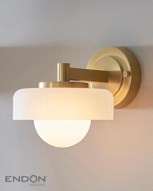 Endon Boss Brushed Aged Brass & Opal Glass Wall Light