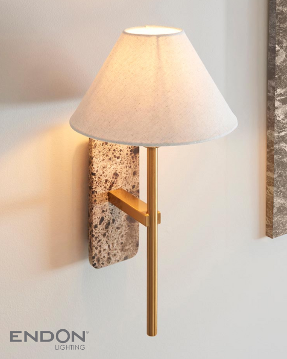 Endon Faro Vintage Brass & Brown Marble Wall Light with Shade