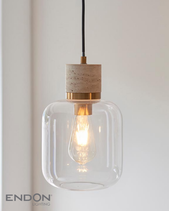 Endon Travi Vintage Brass & Travertine Stone Pendant