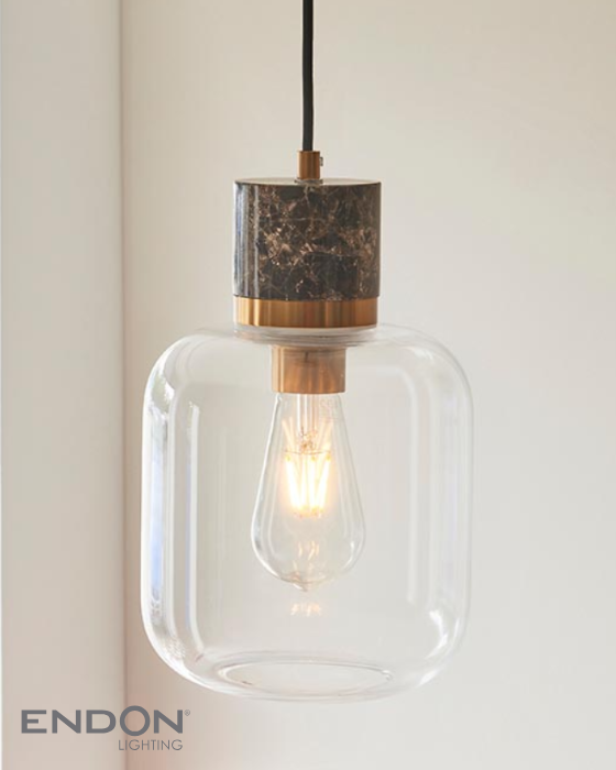 Endon Travi Vintage Brass & Brown Emperador Marble Pendant