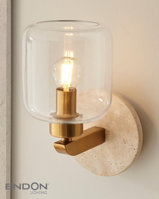 Endon Travi Vintage Brass & Travertine Stone Wall Light