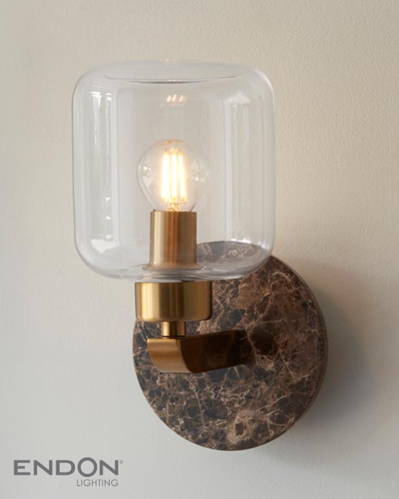 Endon Travi Vintage Brass & Brown Emperador Marble Wall Light
