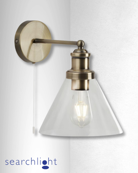 Searchlight Pyramid Glass & Antique Brass Wall Light