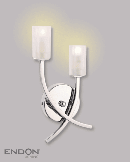 Endon Havana 2 Light Chrome & Frosted Glass Wall Light