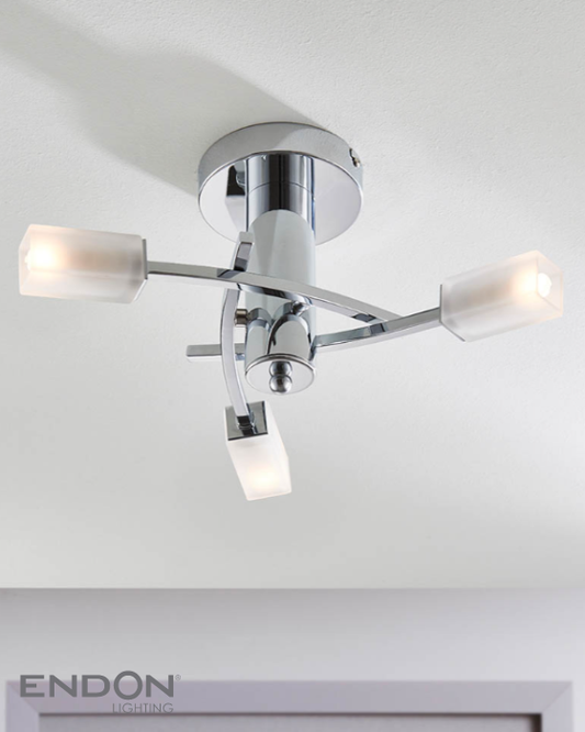 Endon Havana 3 Light Chrome & Frosted Glass Semi Flush