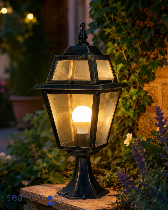 Searchlight New Orleans IP44 Aluminium, Black Gold & Glass Outdoor Post
