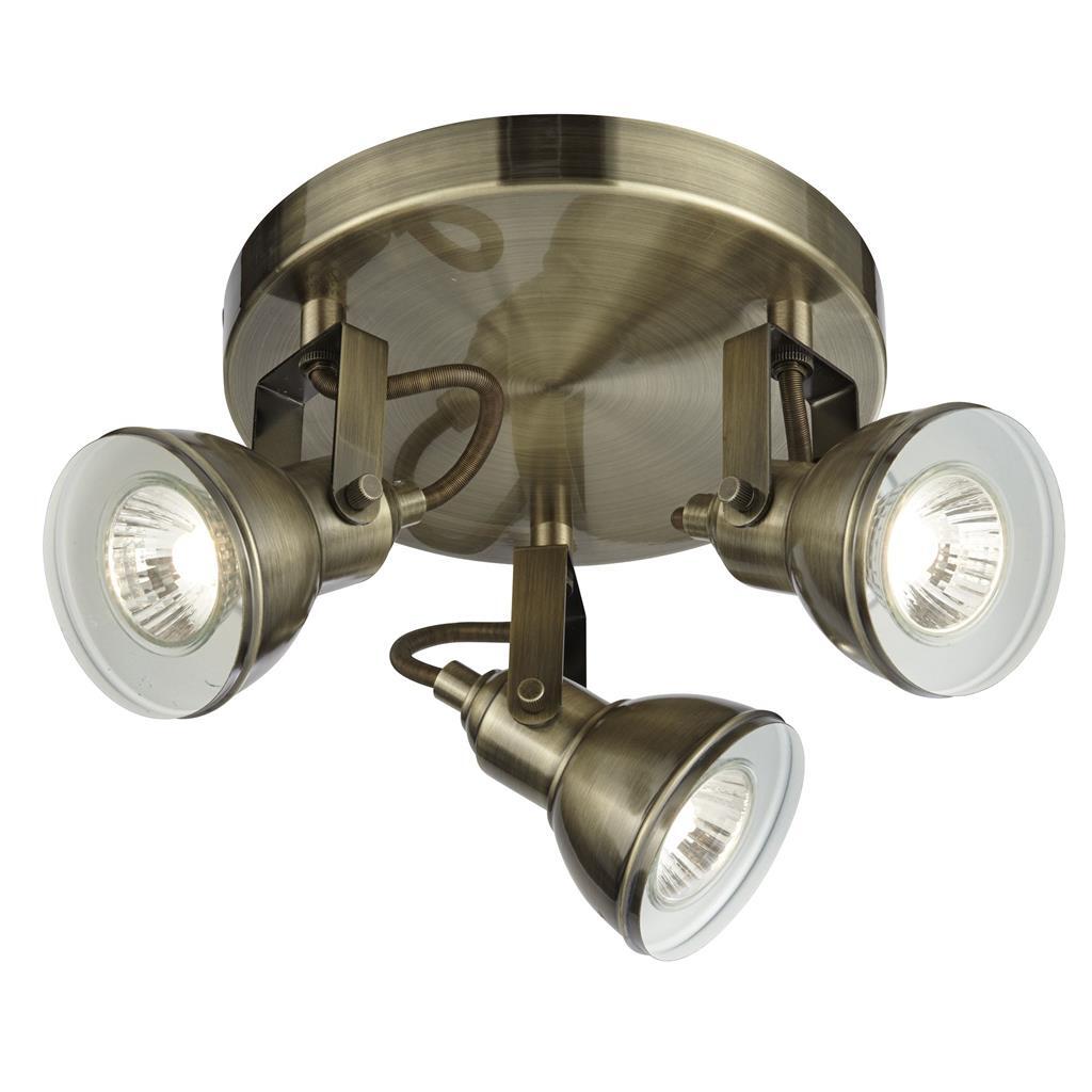 Searchlight Focus 3 Light Antique Brass Metal Plate Spotlight