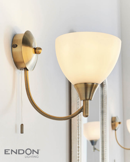 Endon Antique Brass & Alton Opal Glass Wall Light