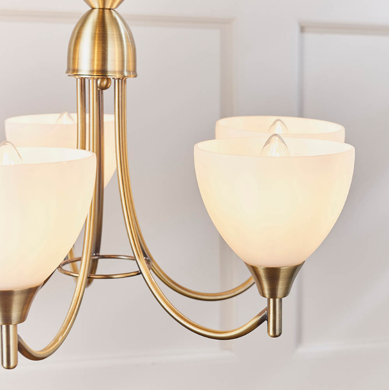 Endon Alton 5 Light Antique Brass & Opal Glass Pendant