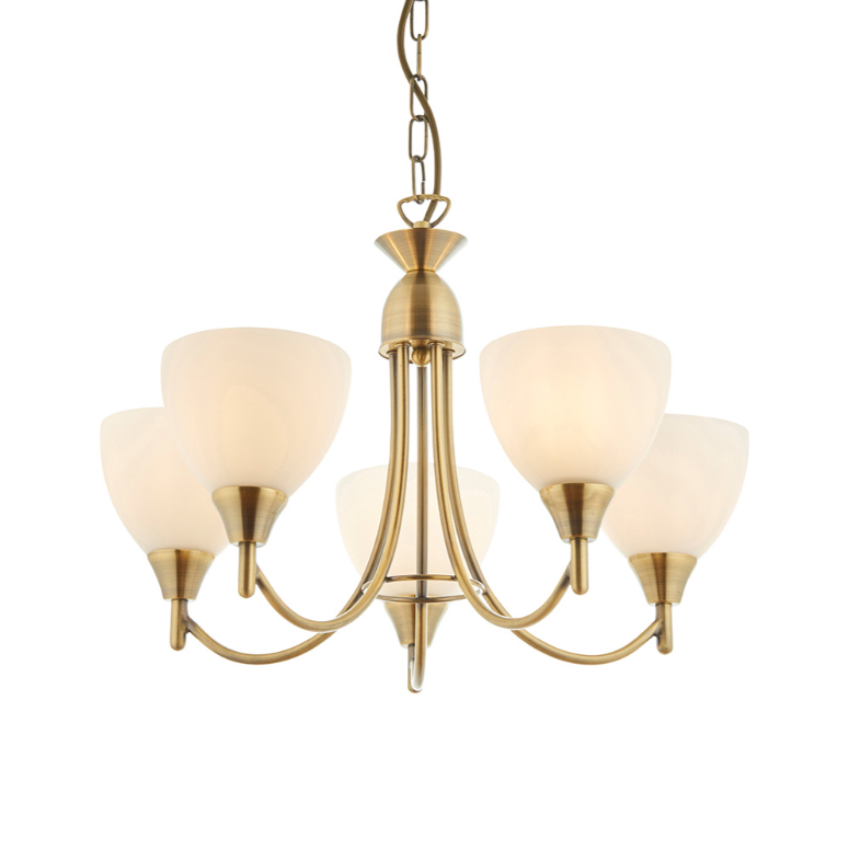 Endon Alton 5 Light Antique Brass & Opal Glass Pendant