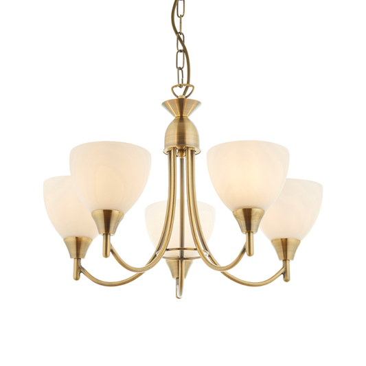 Endon Alton 5 Light Antique Brass & Opal Glass Pendant