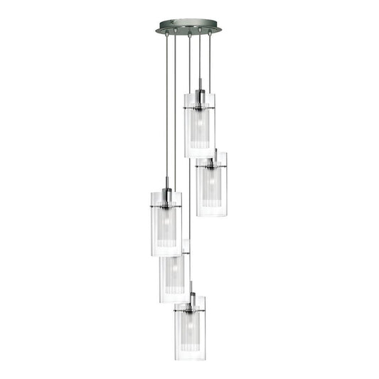 Searchlight Duo I 5 Light Silver Cylinder Cluster Pendant