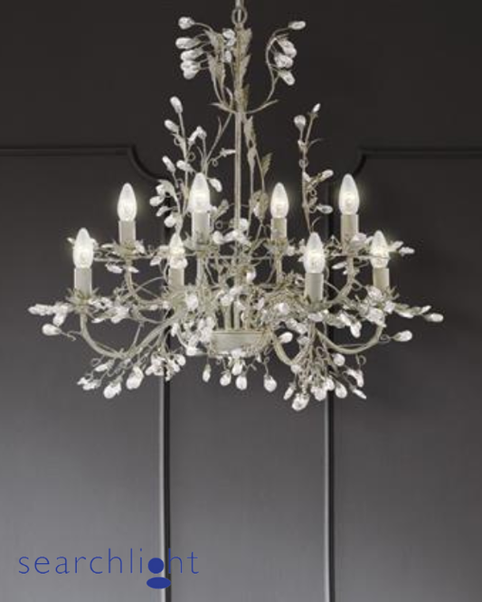 Searchlight Alamandite Cream & Gold Metal 8lt Glass Drop Pendant
