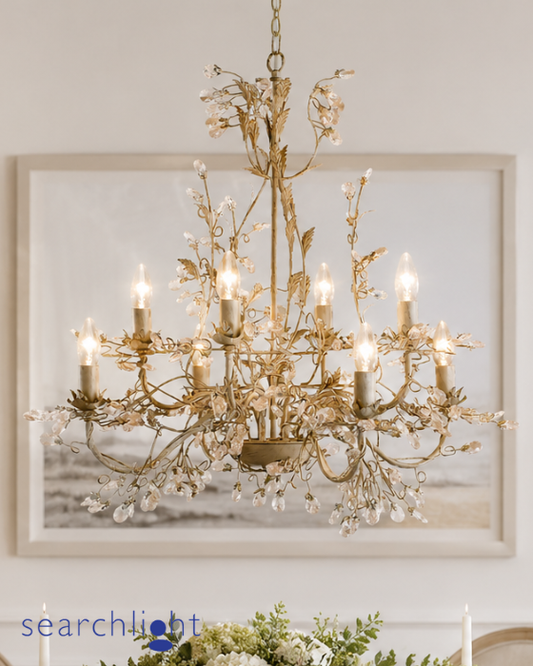 Searchlight Alamandite 8 Light Gold & Cream Pendant