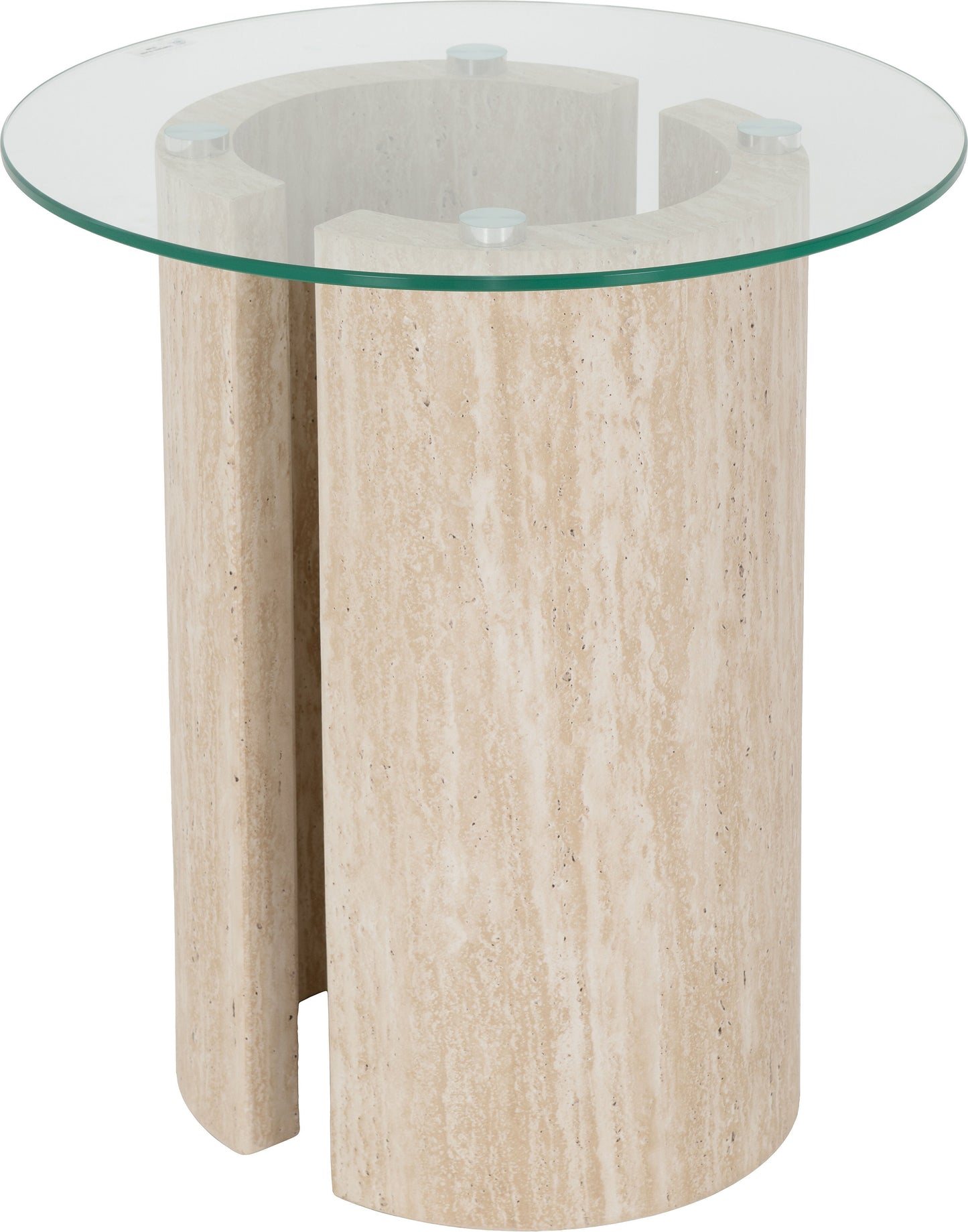 Modena Clear Glass Cream Marble Effect Side Table
