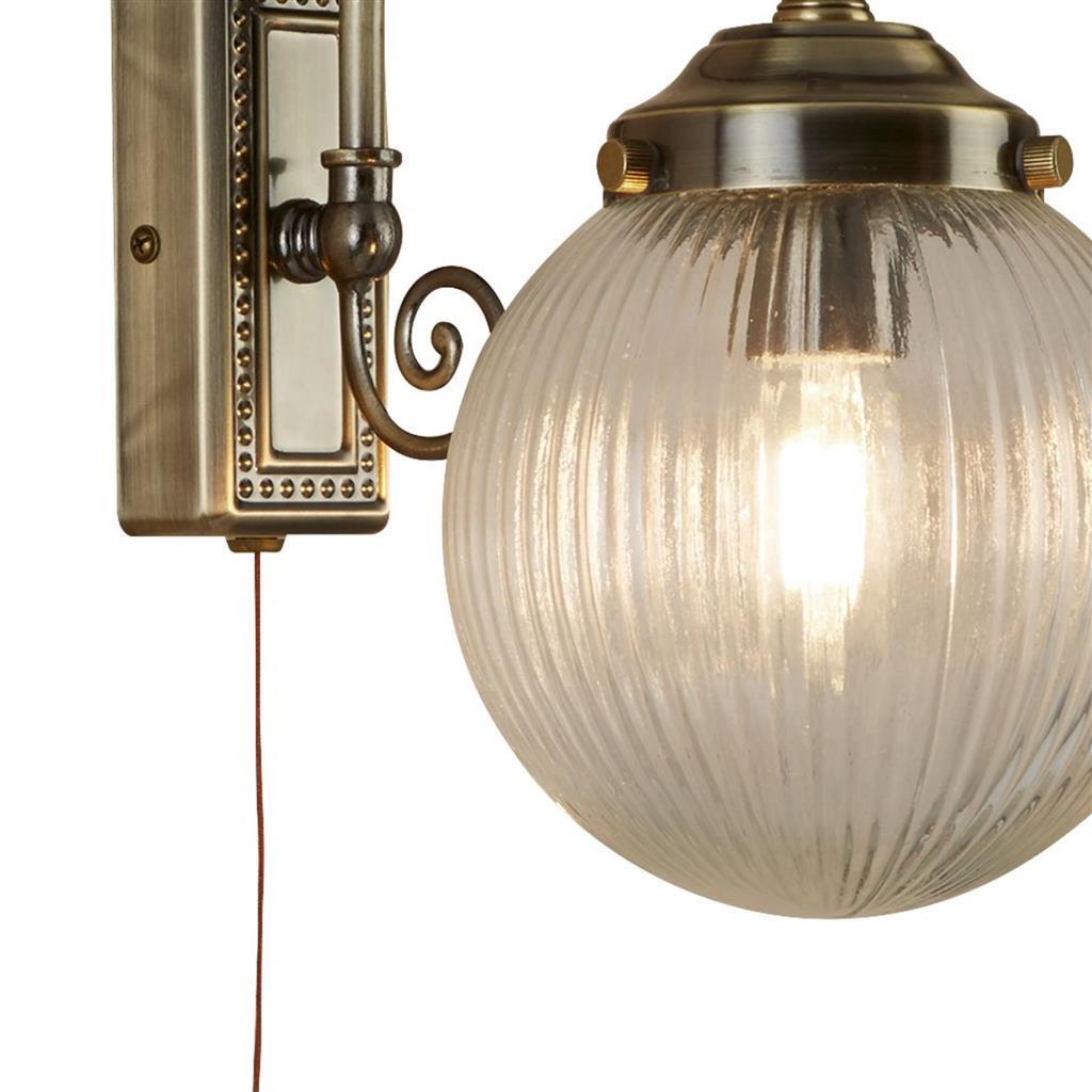 Searchlight Belvue Bathroom IP44 Antique Brass Metal & Clear Glass Wall Light