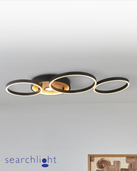 Searchlight Curio LED Circular Black Metal & Wood Flush